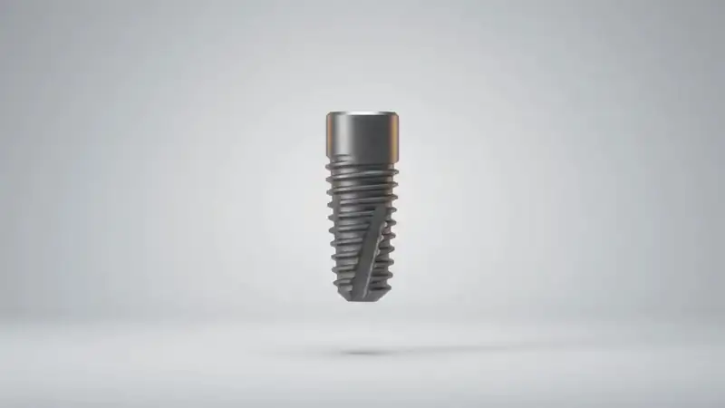 Modelo de implante dentário com coroa em estúdio