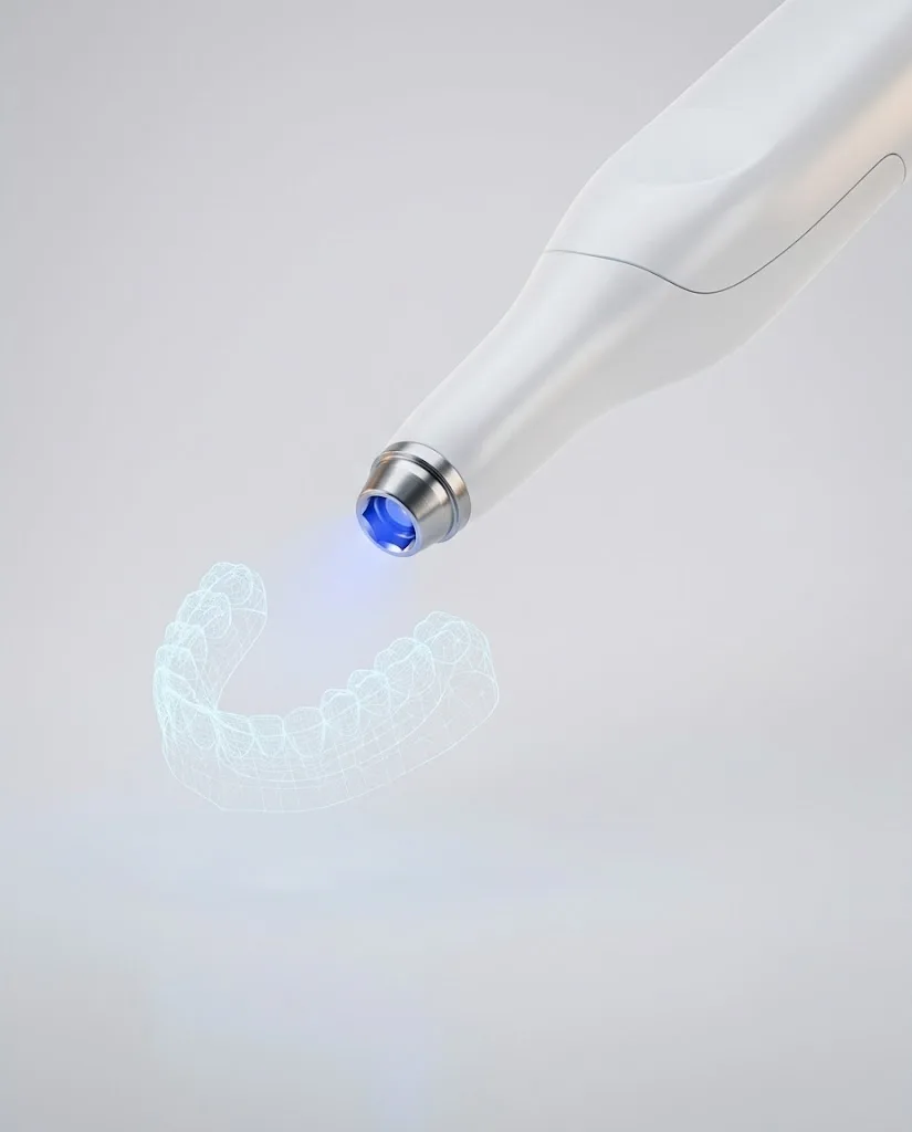 Scanner intraoral com luz azul e arcada digital